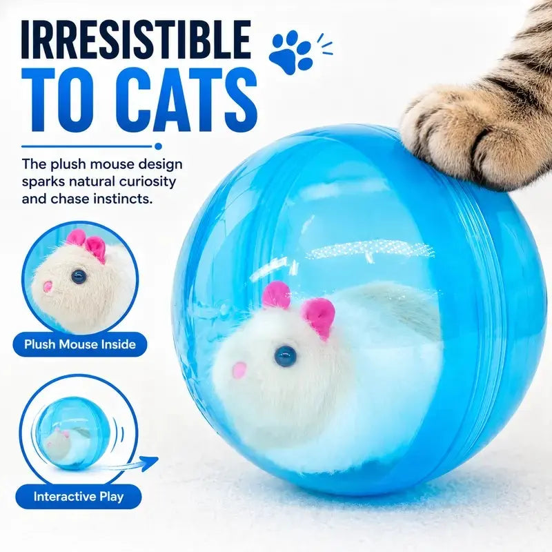 Boredom Buster Smart Cat Toy USB Rechargeable Auto-Rolling Ball with Mouse Hands-Free Play for Indoor Cats, Automatic Interactive Rolling Kitten Play Enrichmenttoy to Kill Kitty Boredom